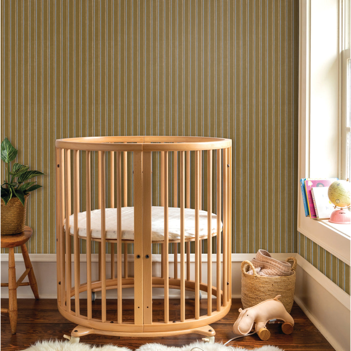 Image of Layered Stripe in Moss Wallpaper