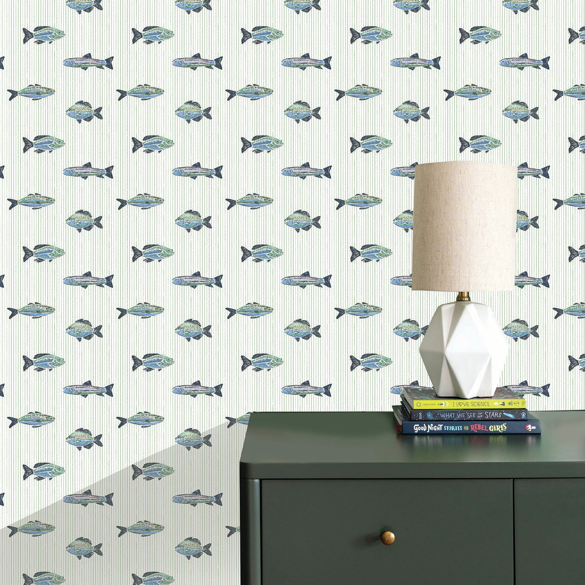 Image of School of Stripes in Green Wallpaper