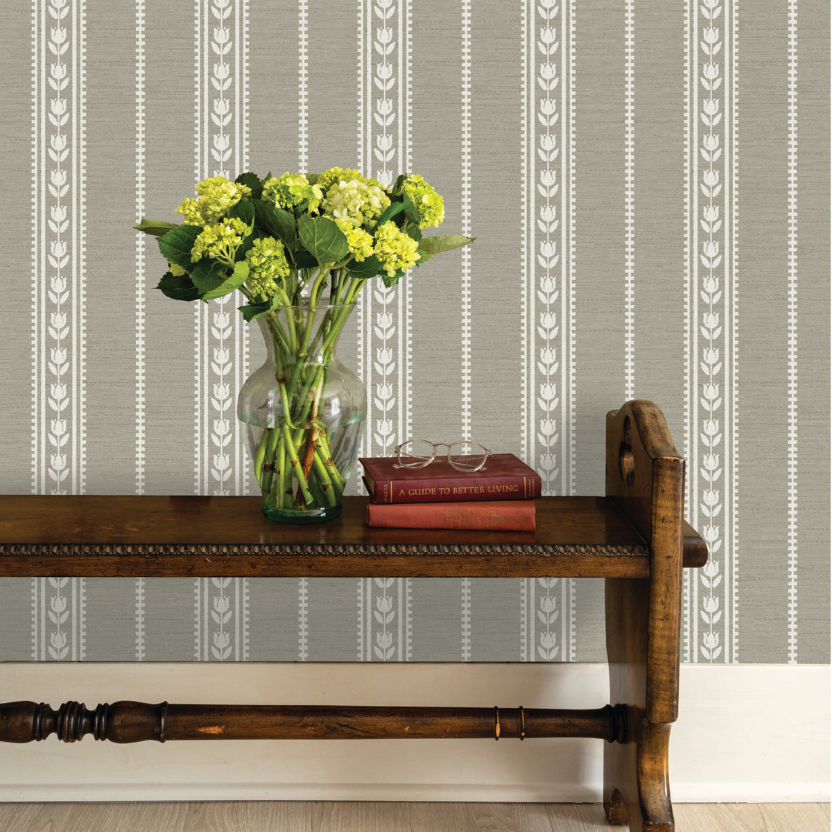 Image of Tulip Ticking Stripe in White/Sage Wallpaper