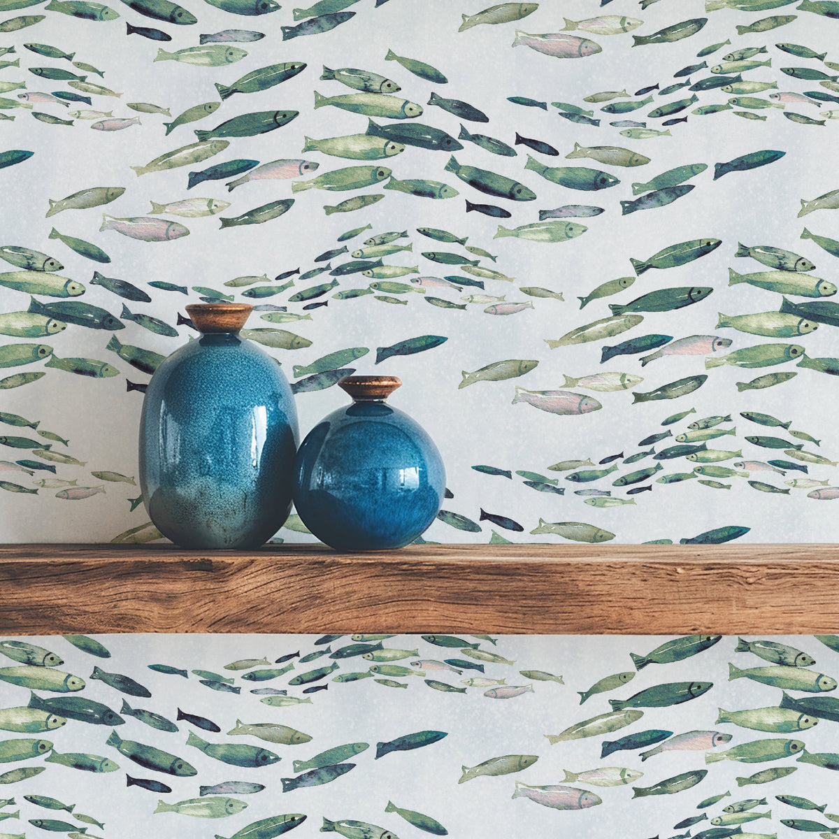 Image of Swimming Upstream in Green Wallpaper