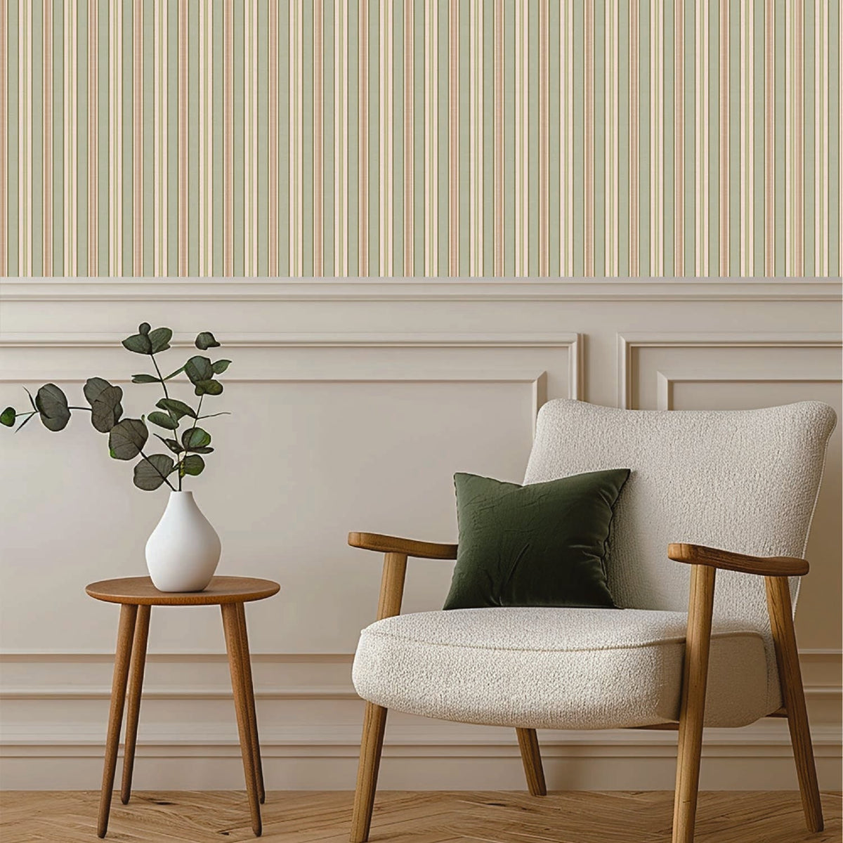Image of Handloom Stripe in Sage Wallpaper
