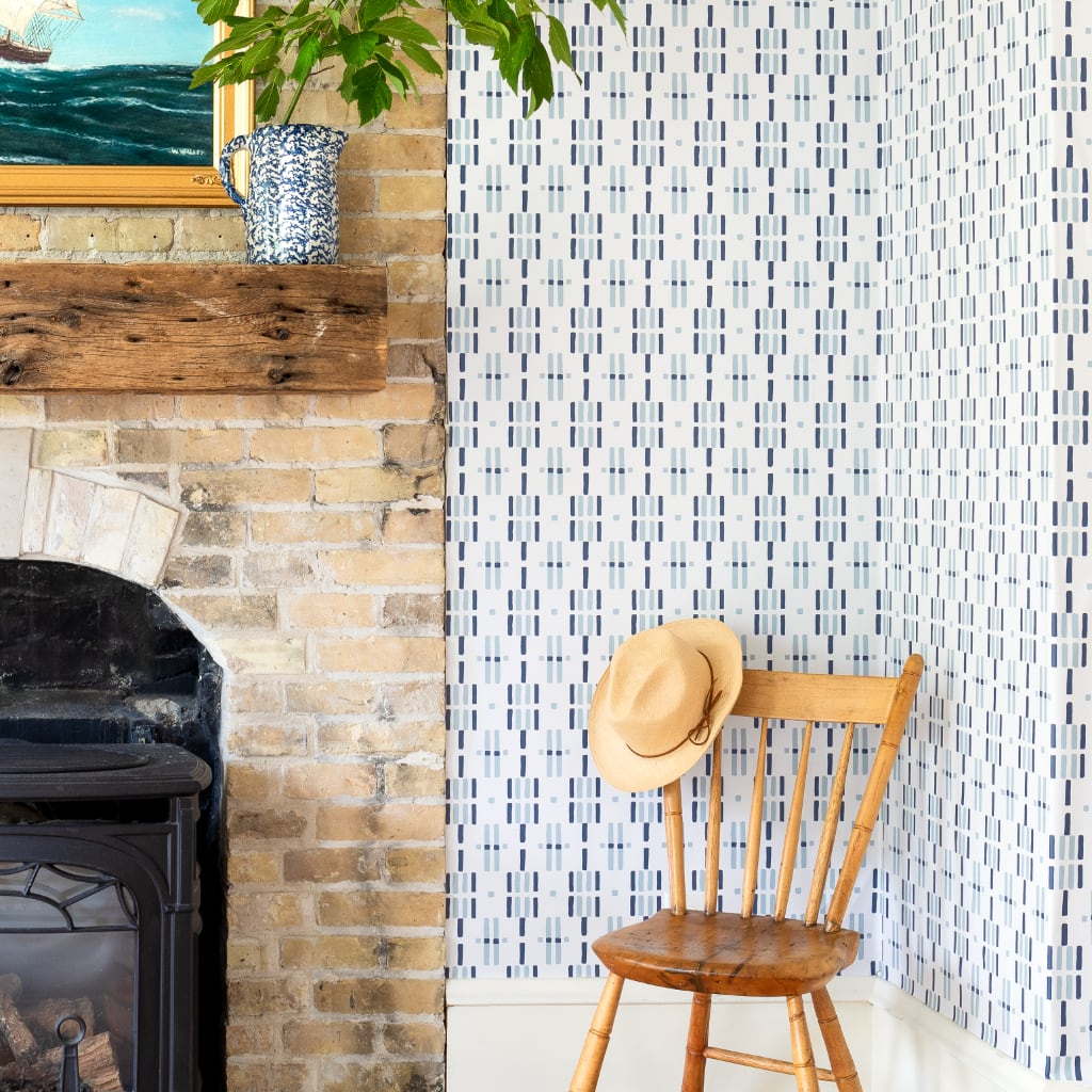 Image of Dot Dash in Blue on White Wallpaper