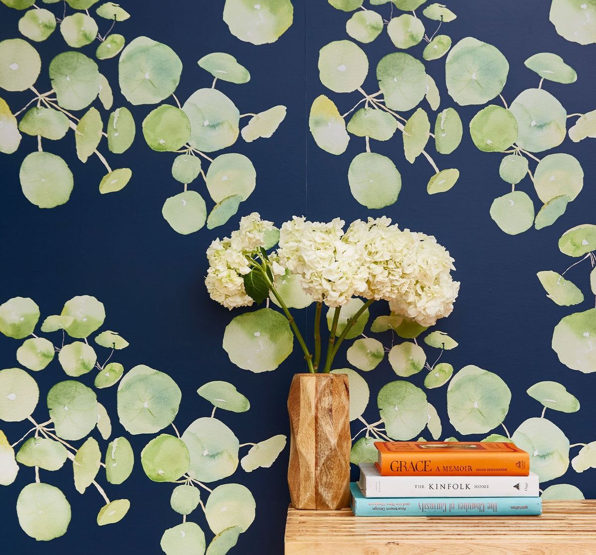 Image of Spring Leaves in Navy Wallpaper