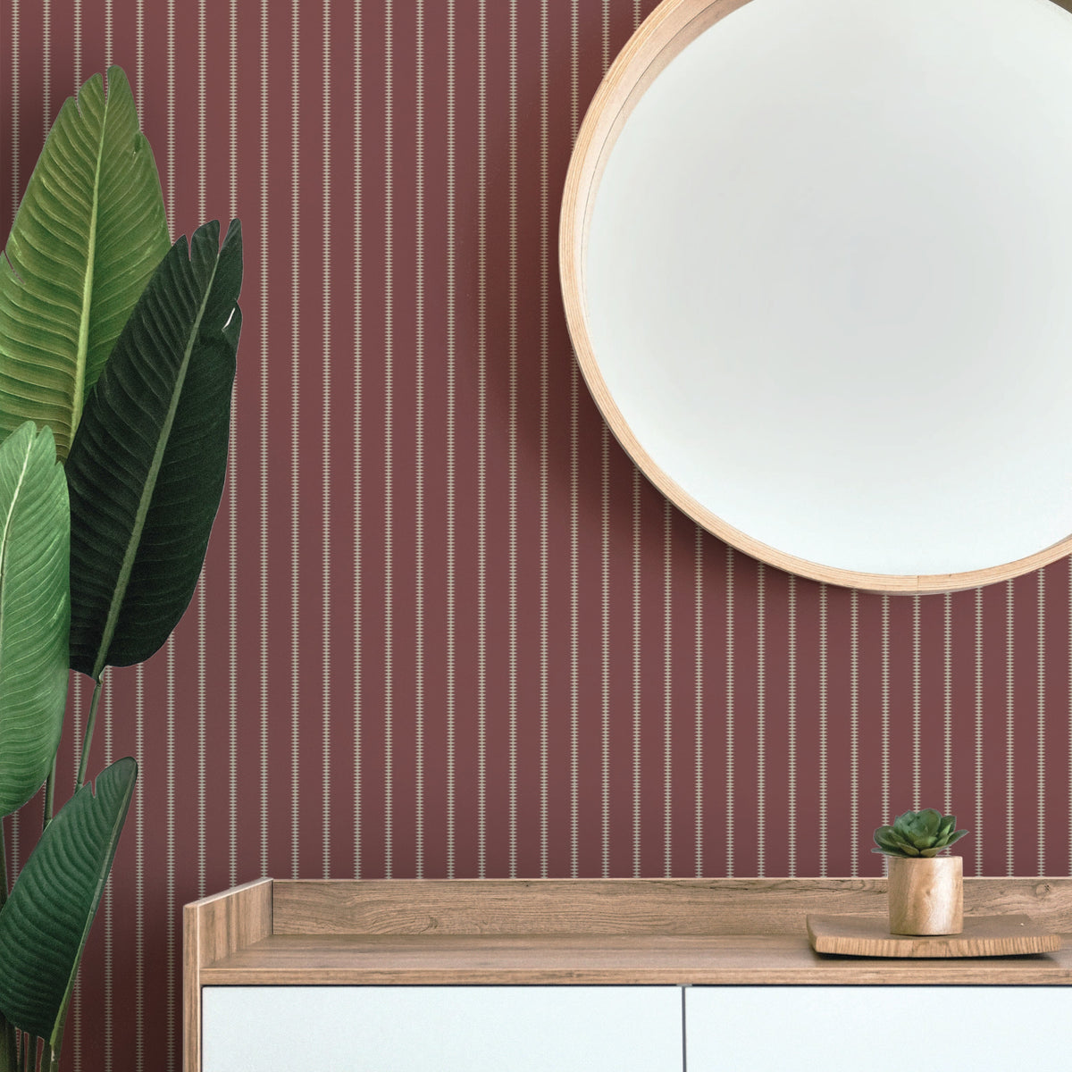 Image of Diamond Stripe in Beet Red/Cream Wallpaper