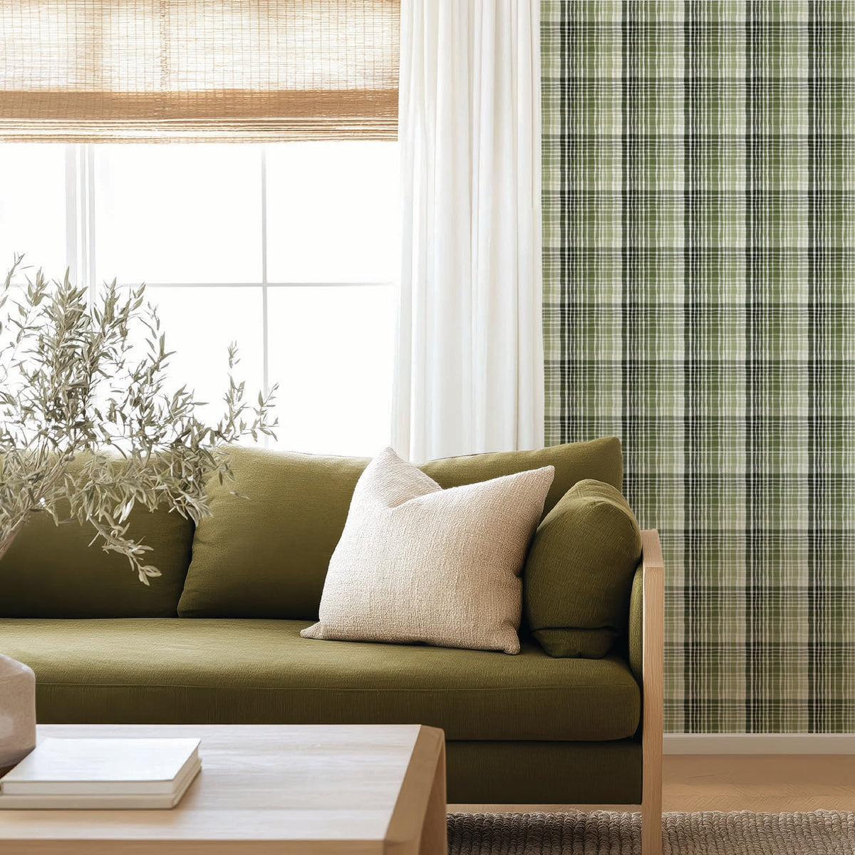 Image of Ombre Plaid in Green Wallpaper