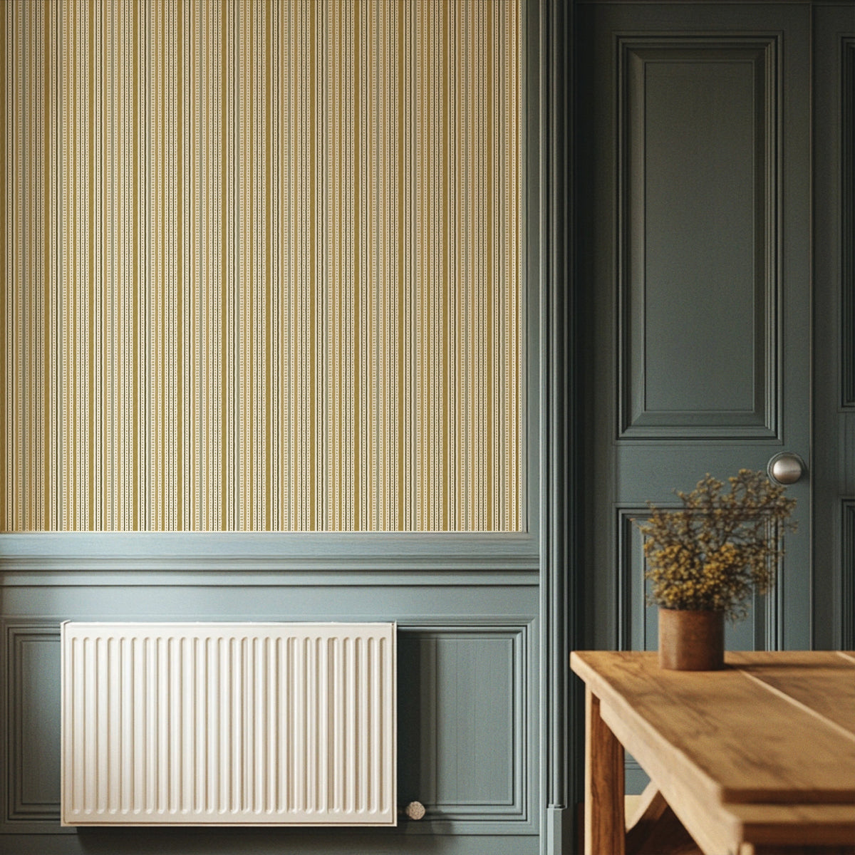 Image of Harbor Stripe in Multi Green Wallpaper