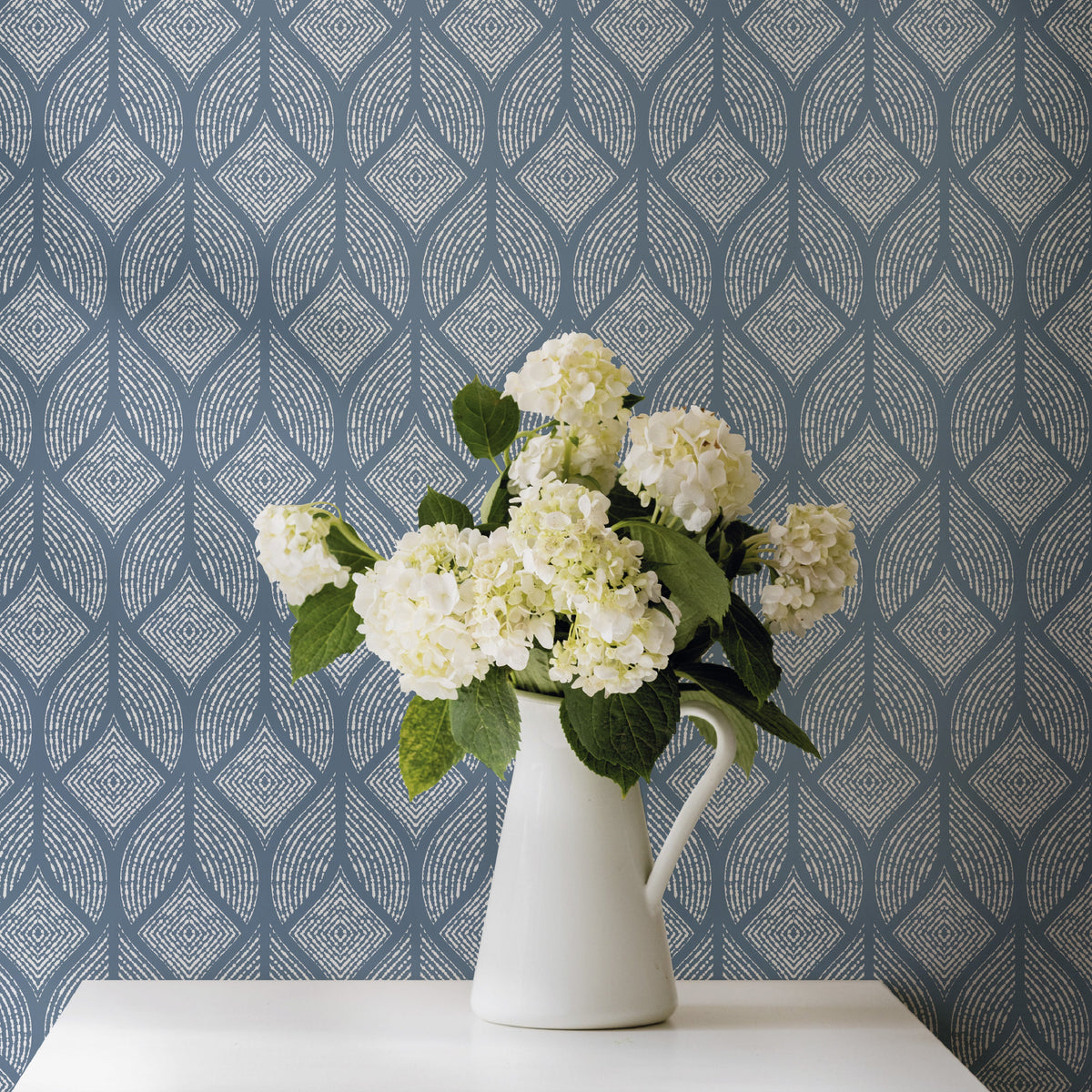 Image of Petite Damask in Chambray Wallpaper