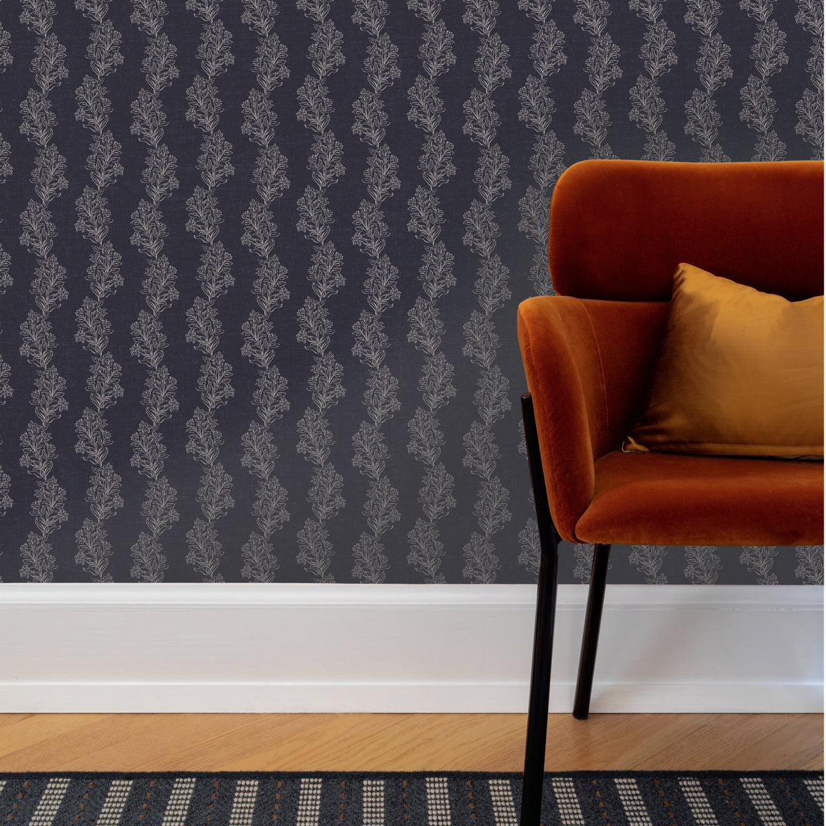 Image of Heritage Vine in Navy Wallpaper