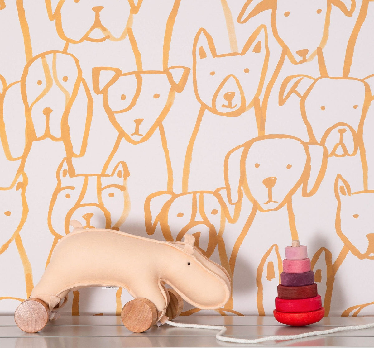 Image of Puppy Pile in Gold Wallpaper