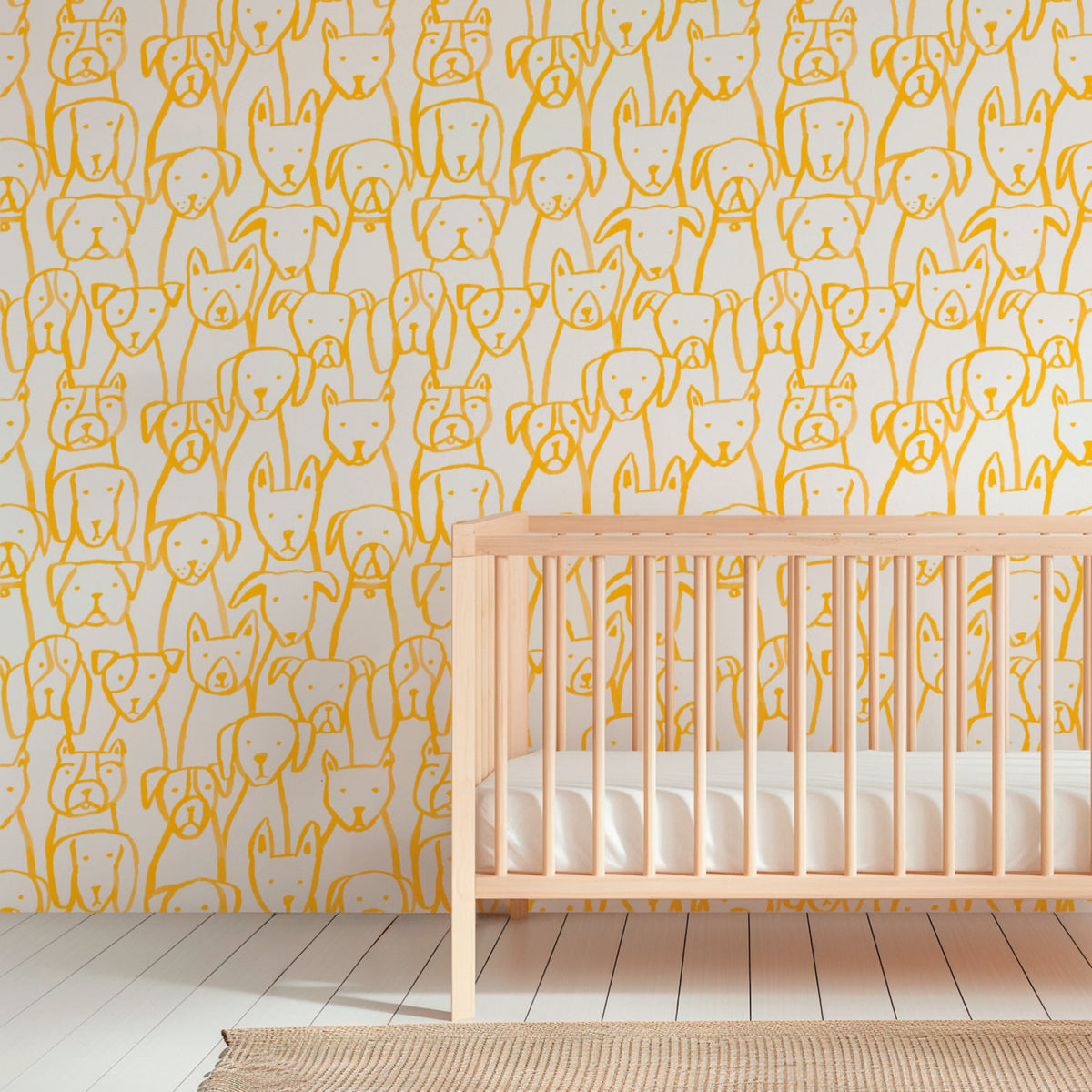 Image of Puppy Pile in Marigold Wallpaper