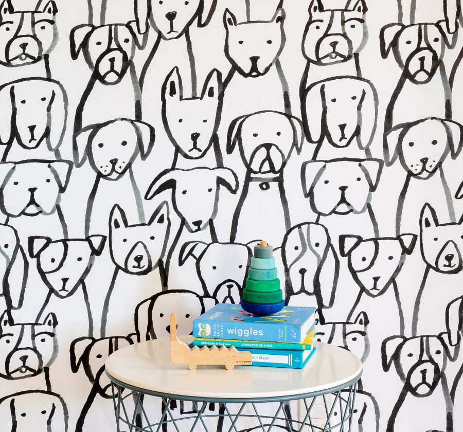 Image of Puppy Pile in Black and White Wallpaper