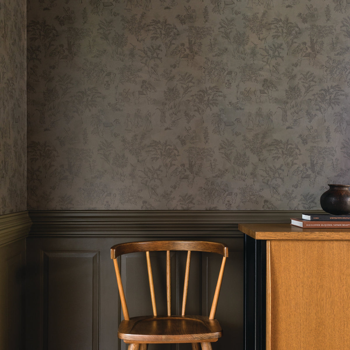 Image of Toile de Joon in Charcoal Brown Wallpaper