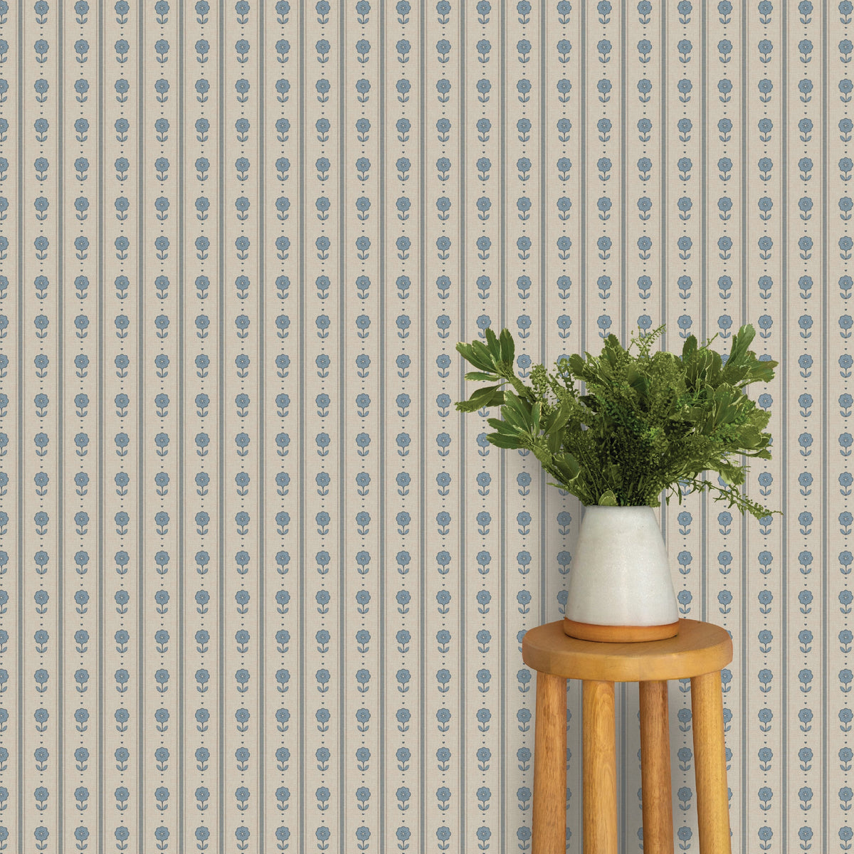 Image of Storybook Stripe in Blue Wallpaper