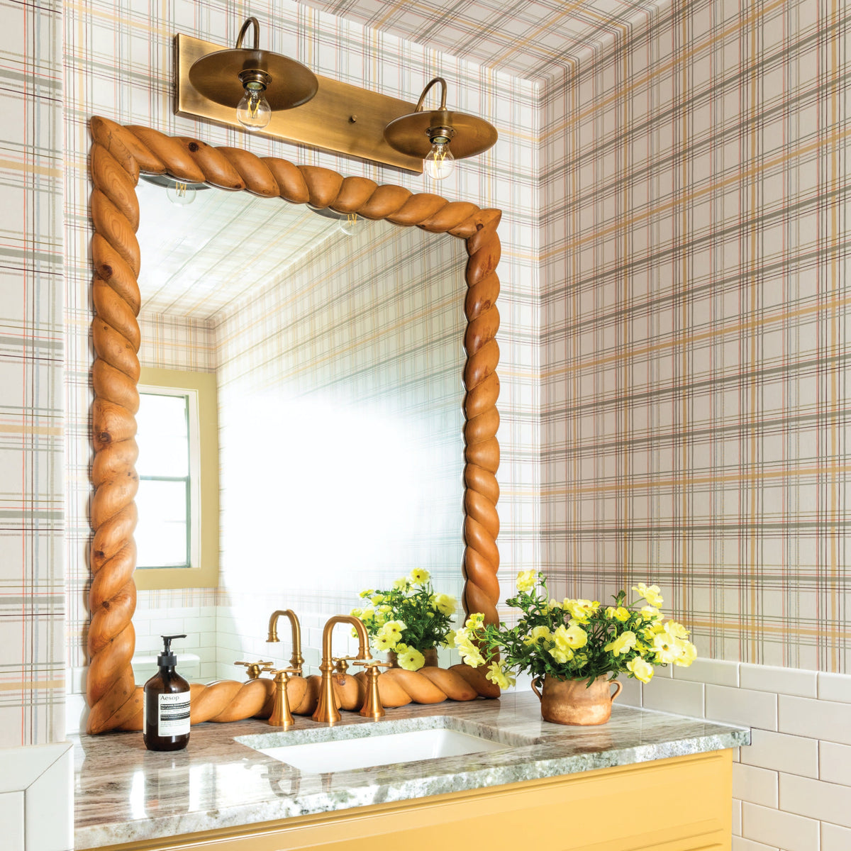 Image of Vintage Plaid in Marigold Wallpaper