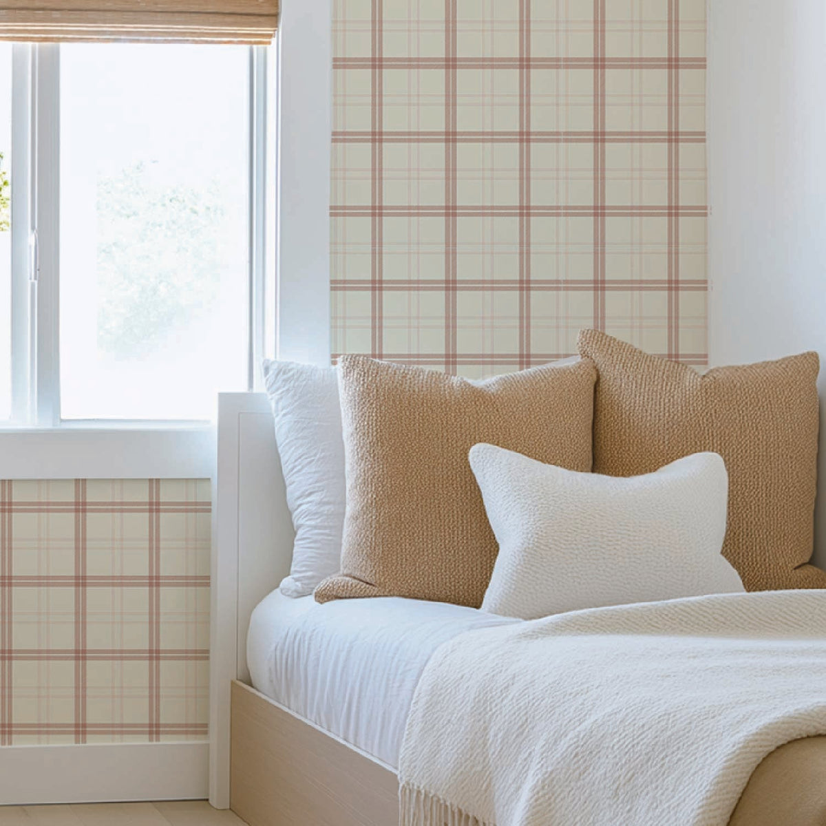 Image of Ticking Plaid in Pink/Cream wallpaper