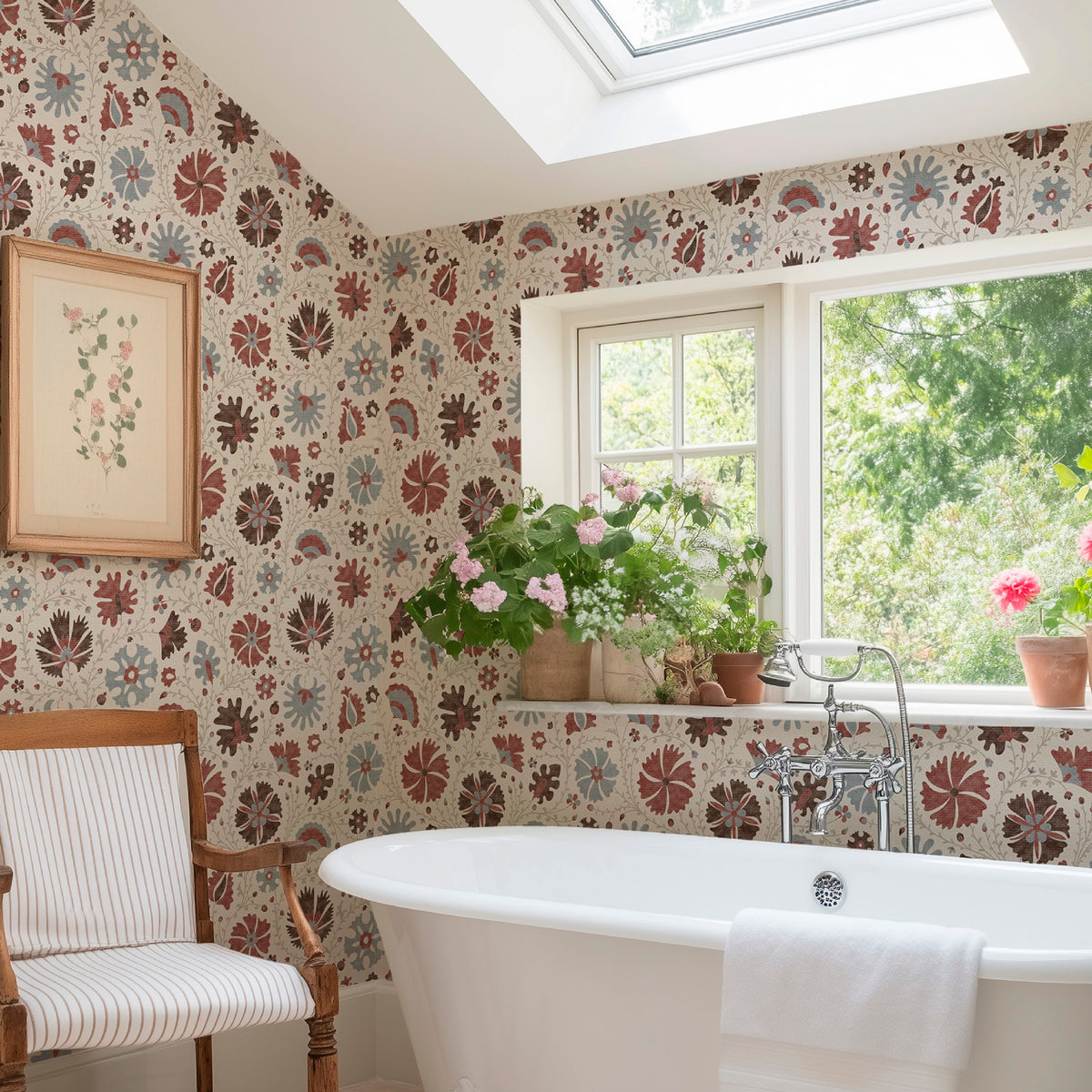 Image of Annie Floral in Powder/Bordeaux Wallpaper