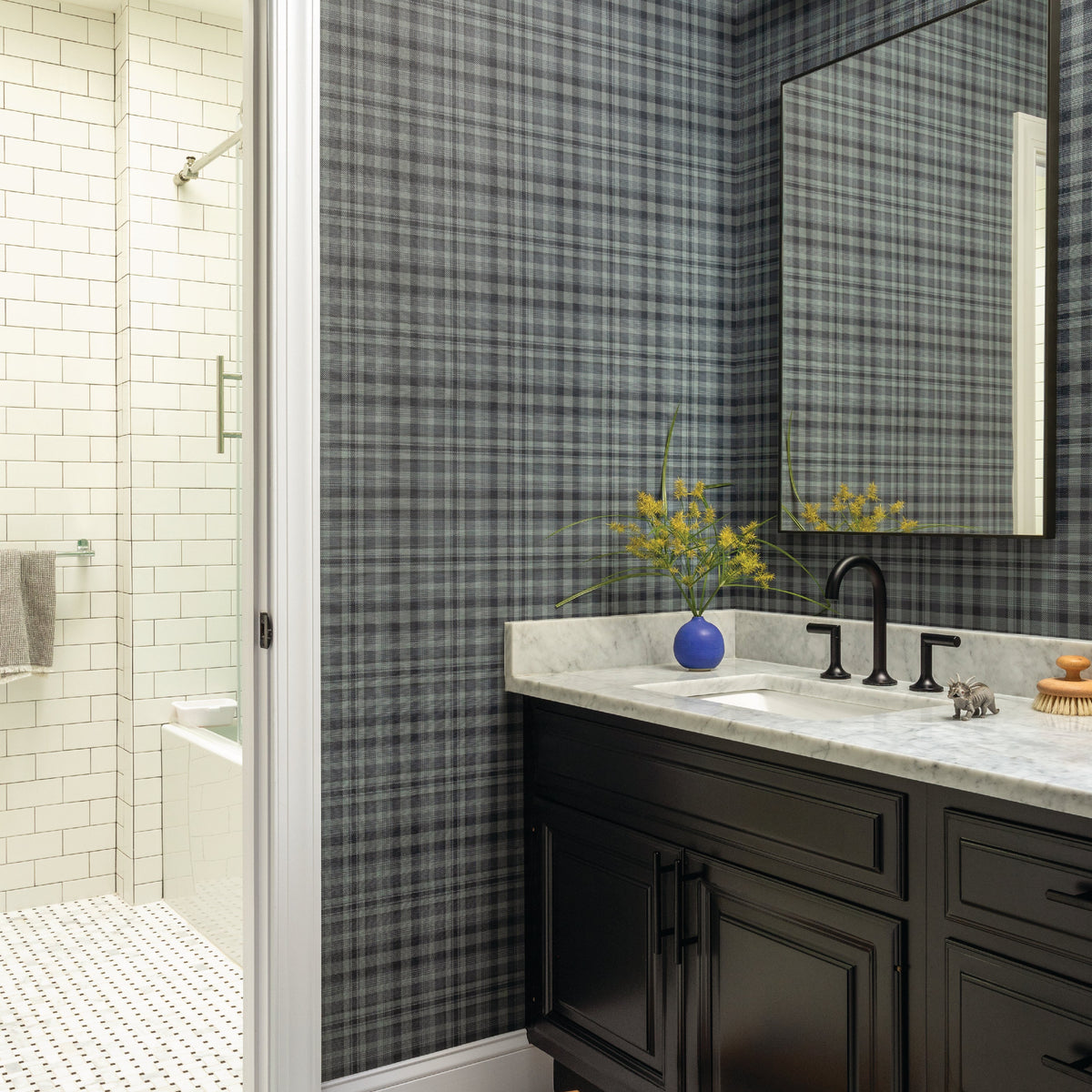 Image of Tonal Plaid in Midnight Wallpaper