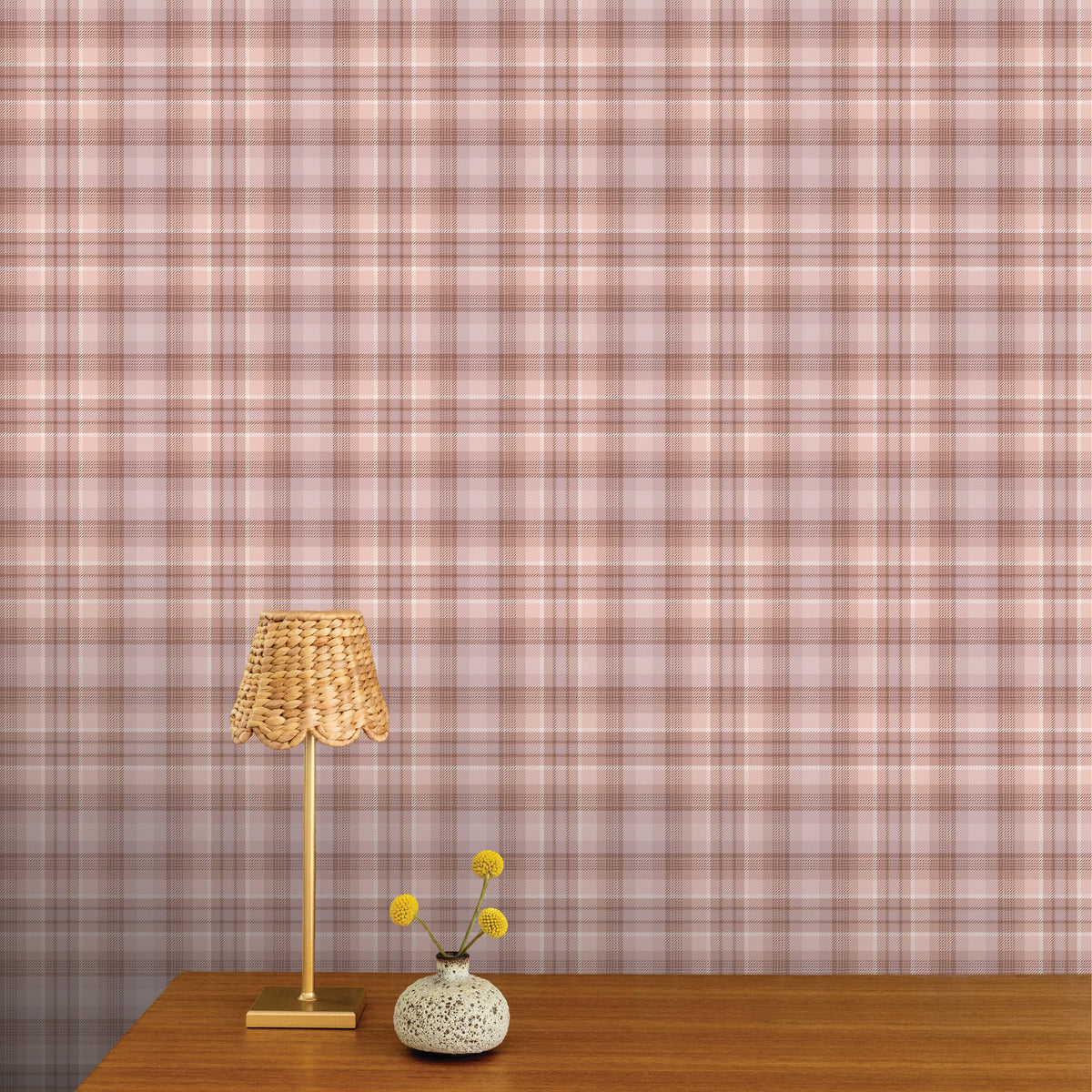 Image of Tonal Plaid in Petal Wallpaper