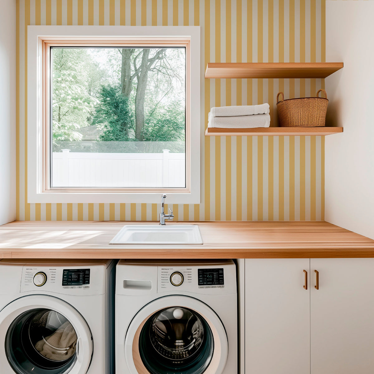 Image of Classic Stripe in Daisy Wallpaper