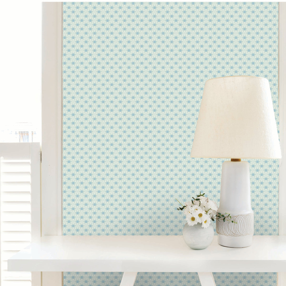 Image of Petit Mist Floral in Sky Blue Wallpaper