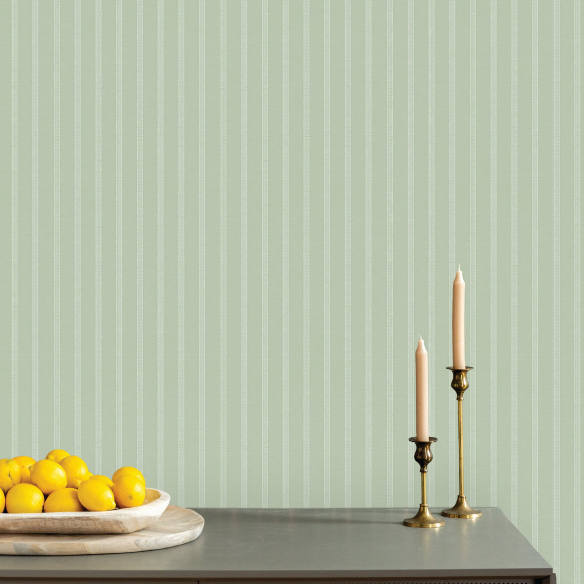 Image of Linen Stripe in Sage/Oat Wallpaper