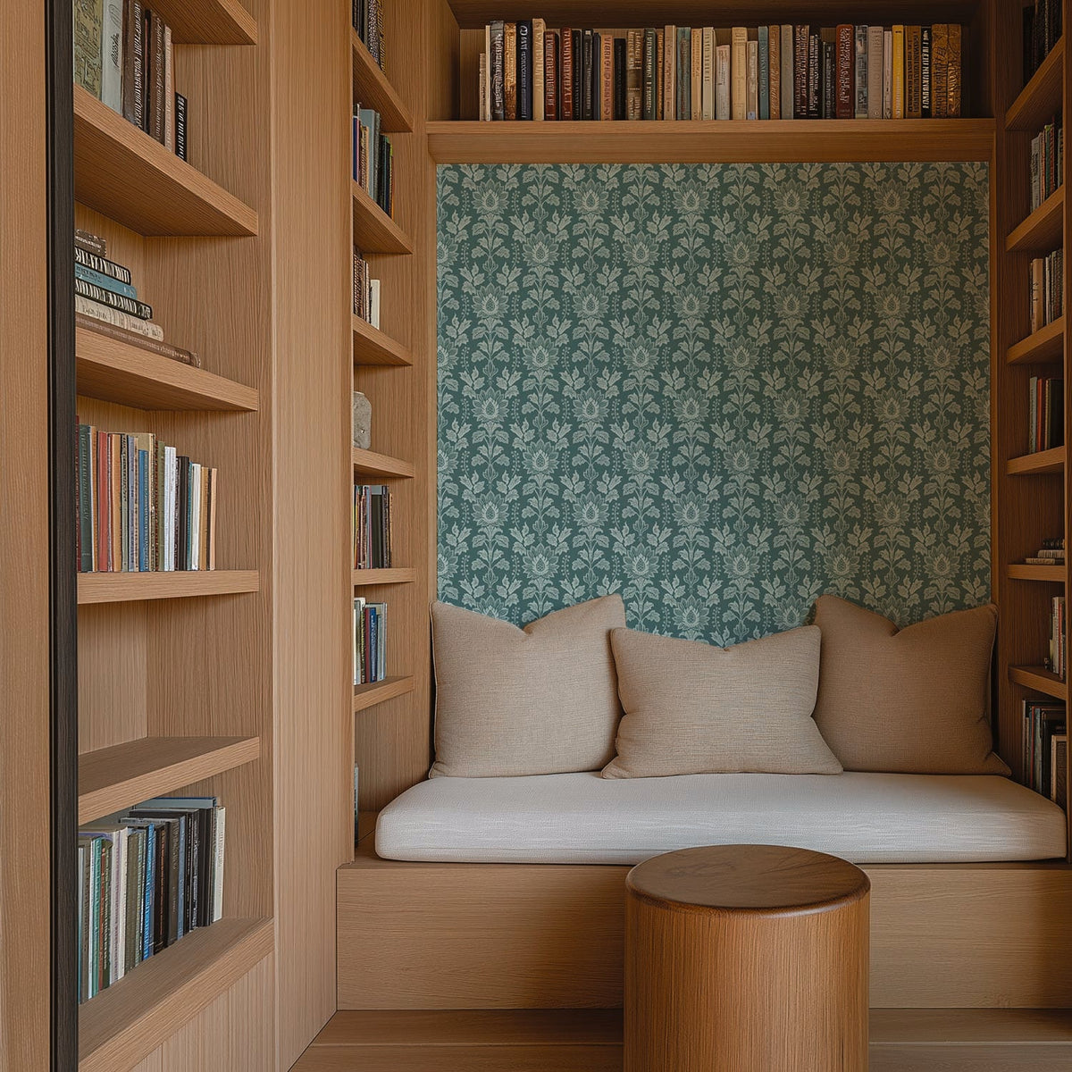 Image of Cottage Damask in Teal Mist Wallpaper