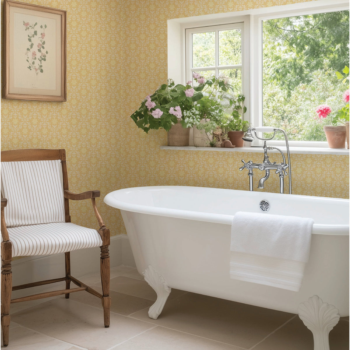 Image of Mist Floral in Lemon Bloom Wallpaper