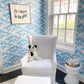 Jungle Toile in Blue on White Wallpaper