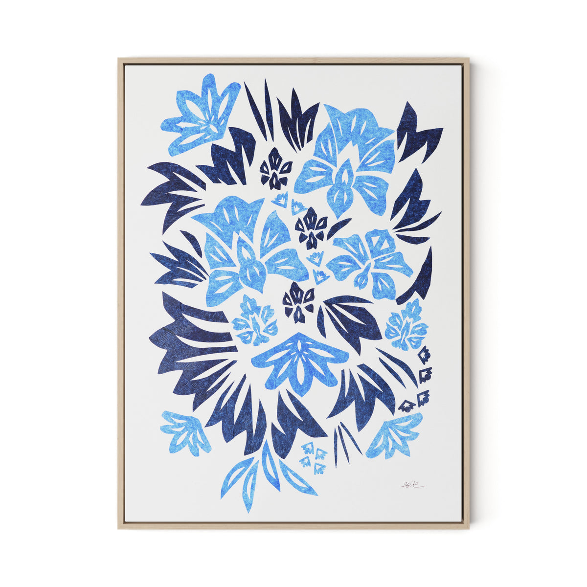 Blue Burst Canvas Floater Framed / 24 x 32 in / Natural Maple