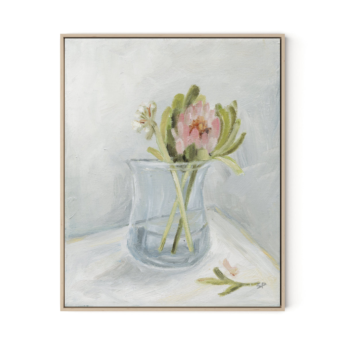 Protea Still Life Canvas Floater Framed / 26 x 32 in / Natural Maple