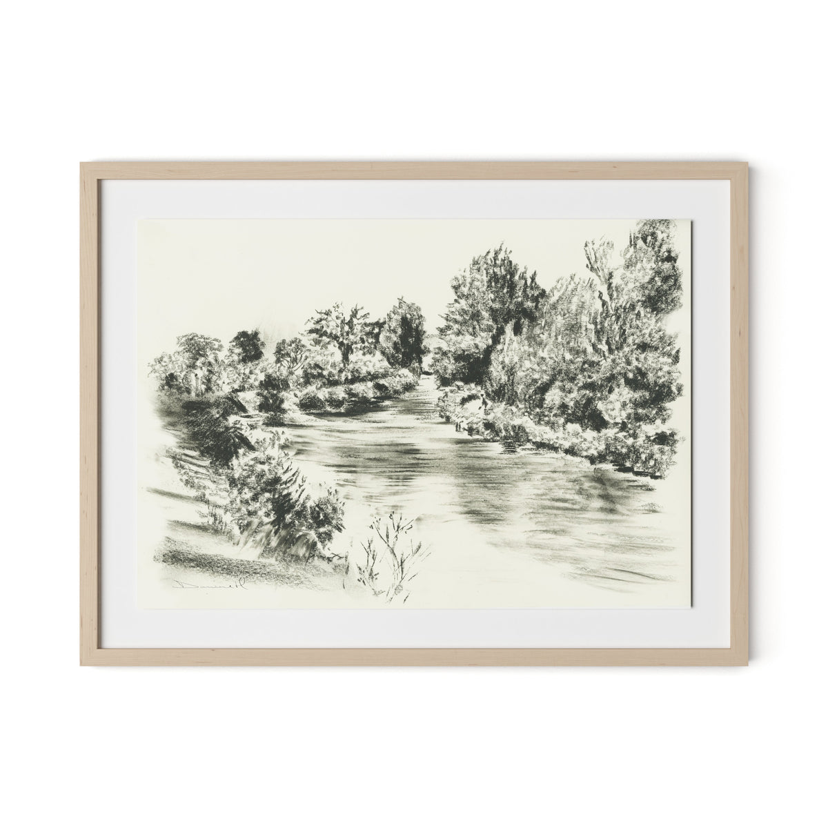River Exe Framed Paper / 32 x 24 in / Natural Maple