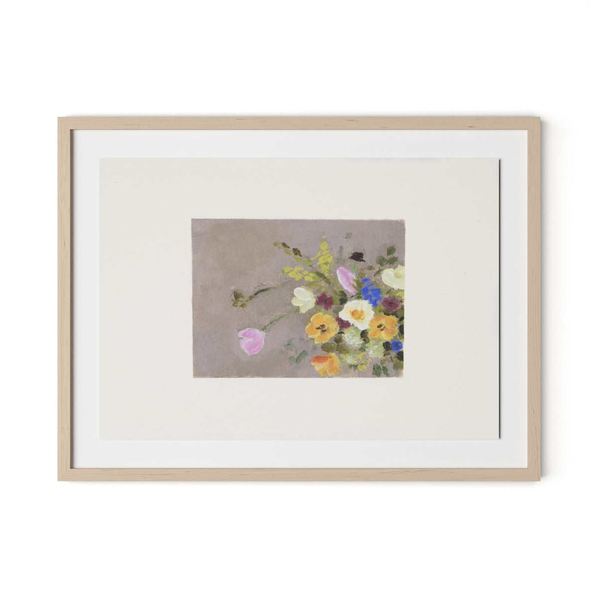 Spring Gathered w Border Framed Paper / 32 x 24 in / Natural Maple