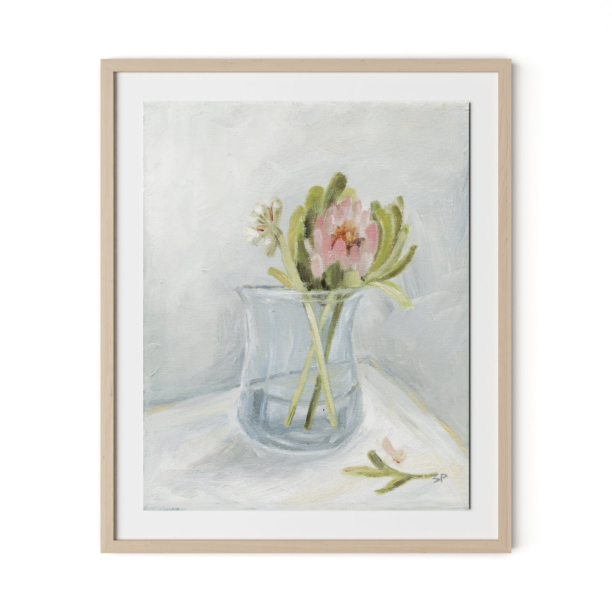 Protea Still Life Framed Paper / 26.5 x 32 in / Natural Maple