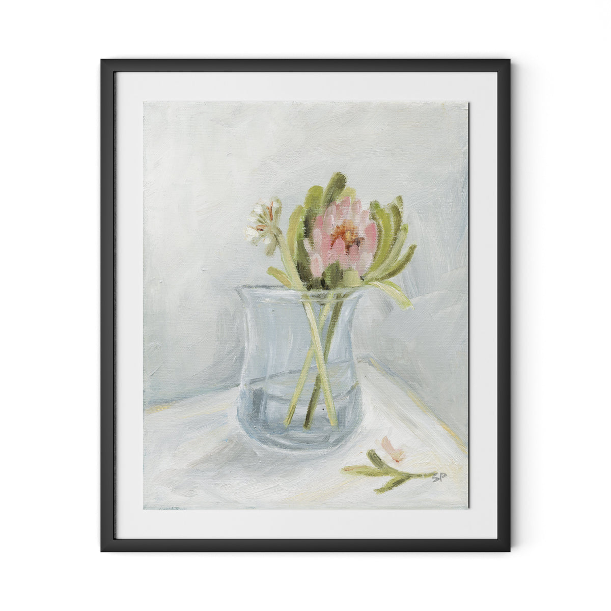 Protea Still Life Framed Paper / 26.5 x 32 in / Black