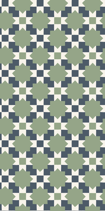 Image of Checkerboard Geo in Navy/Moss Wallpaper