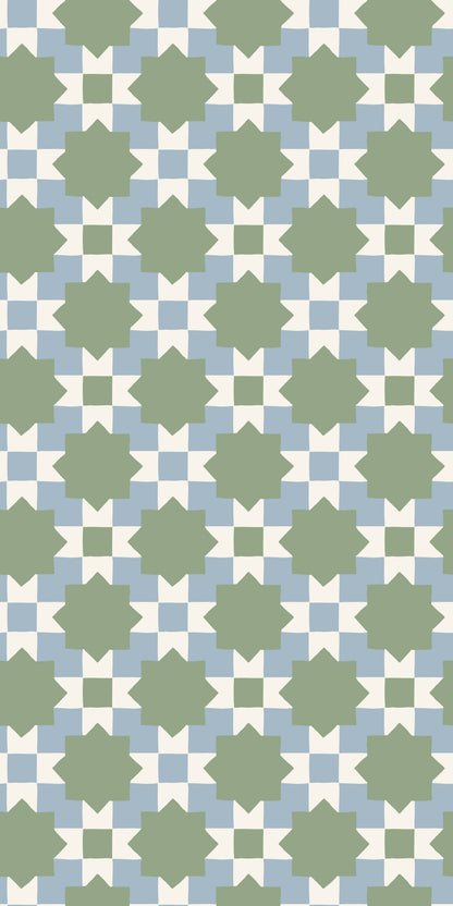 Image of Checkerboard Geo in Powder/Moss Wallpaper