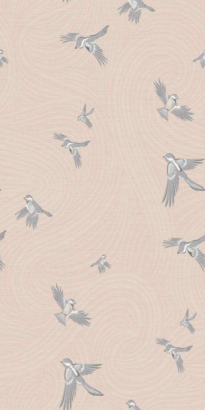 Image of Chickadee Birds in Blush Wallpaper