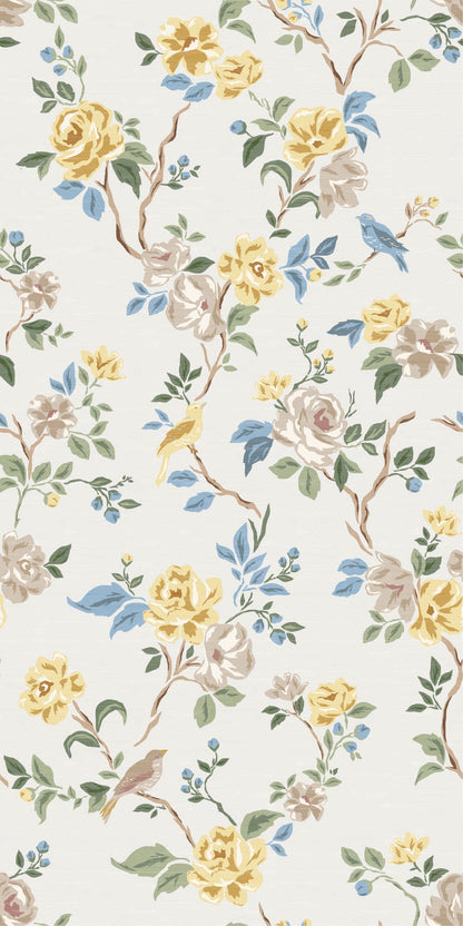 Image of Climbing Blossom in Pale Gold Wallpaper