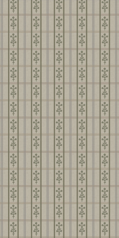 Image of Flora Plaid in Blue/Green Wallpaper