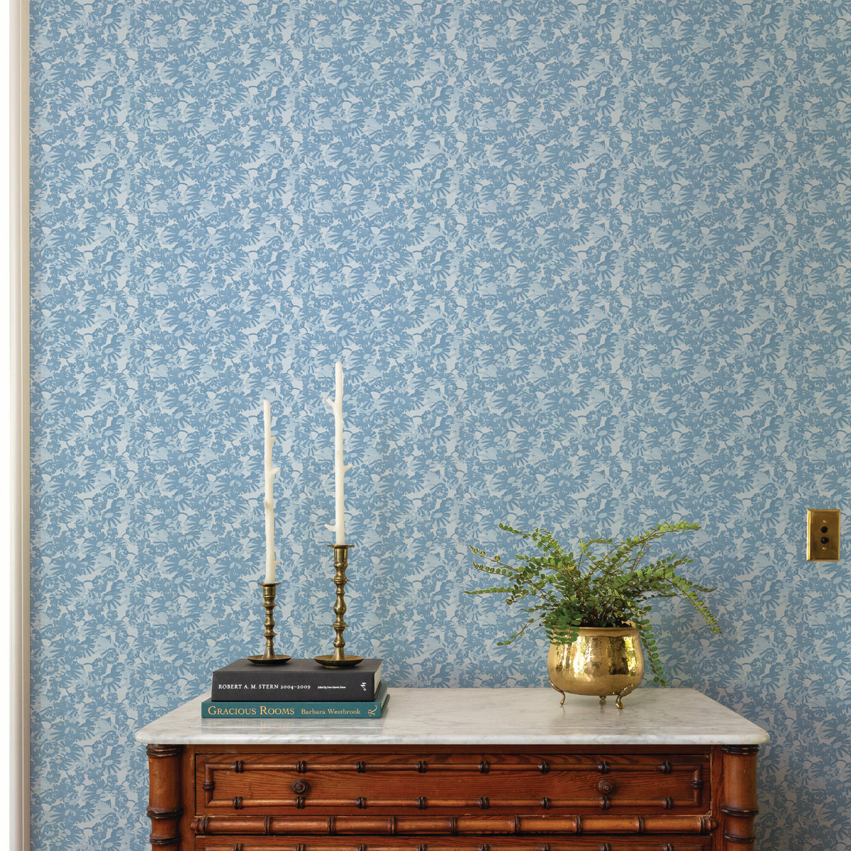 Flora Wallpaper in Blue Bird