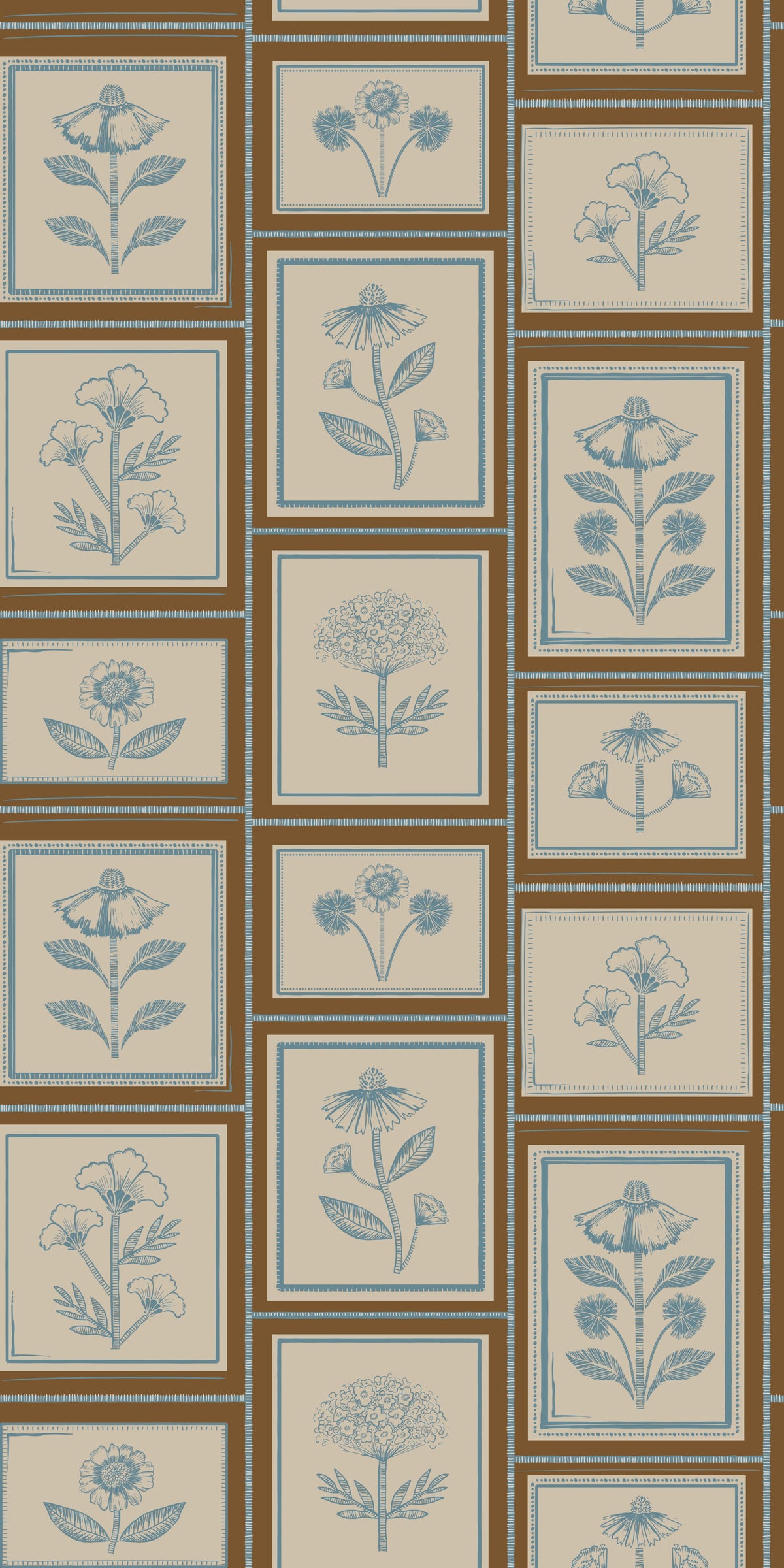 Image of Framed Flowers in Fennel Wallpaper