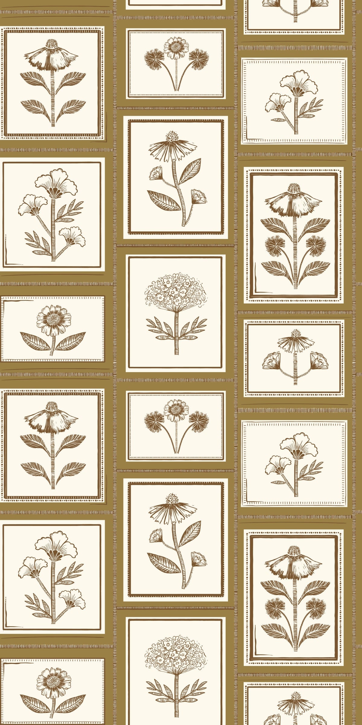 Image of Framed Flowers in Ochre Wallpaper