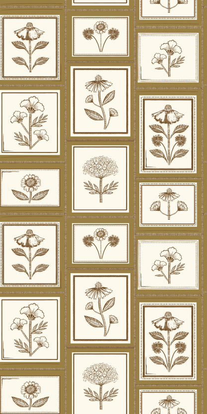Image of Framed Flowers in Ochre Wallpaper