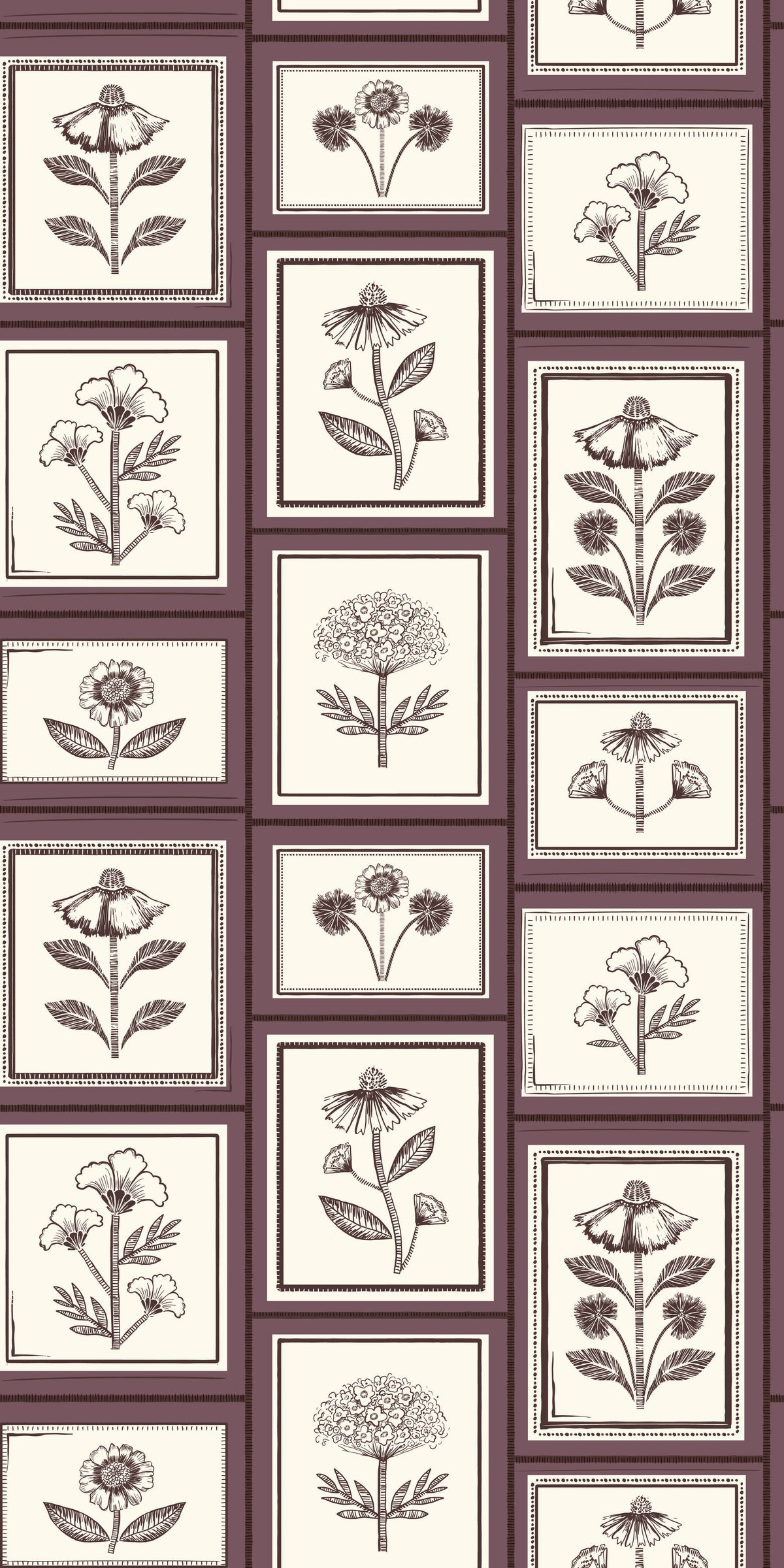 Image of Framed Flowers in Mulberry Wallpaper