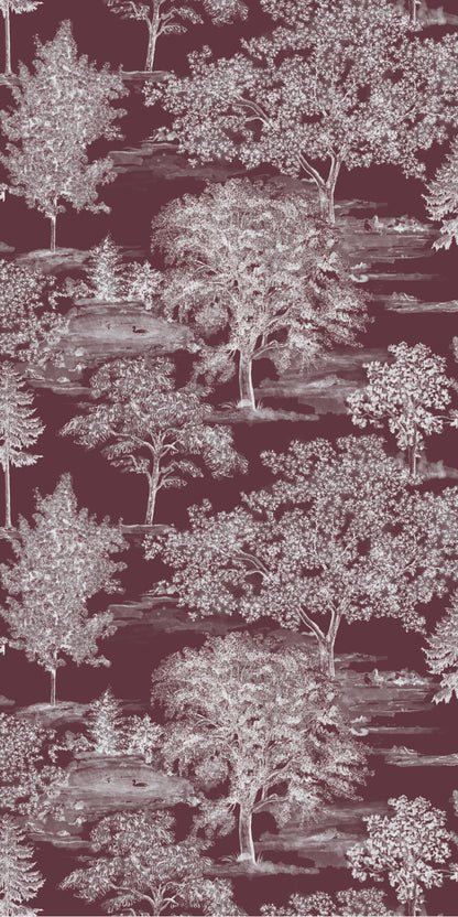 Image of Heritage Toile in Maroon A Wallpaper