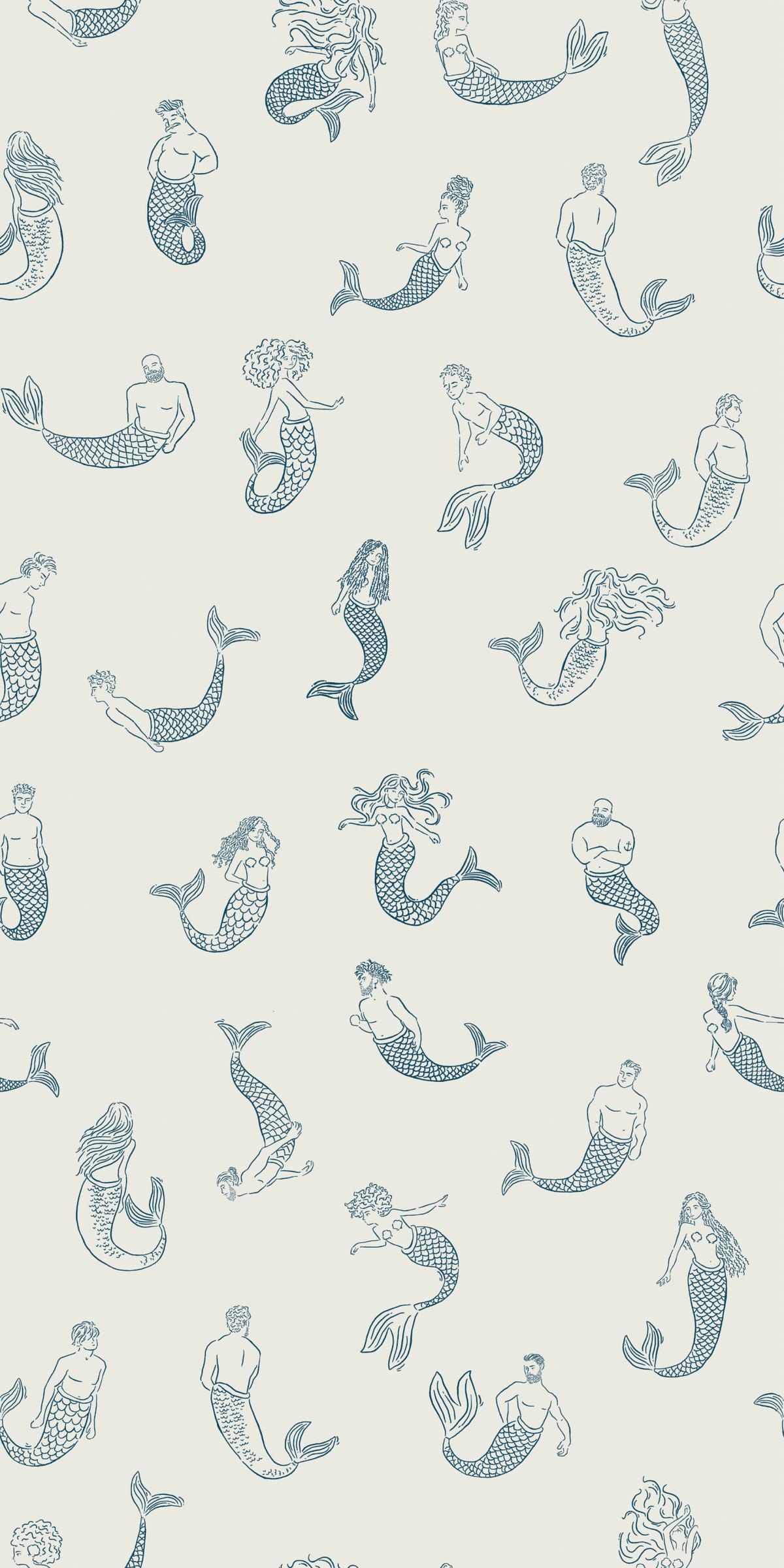 Image of Merpeople in Navy / Ivory wallpaper