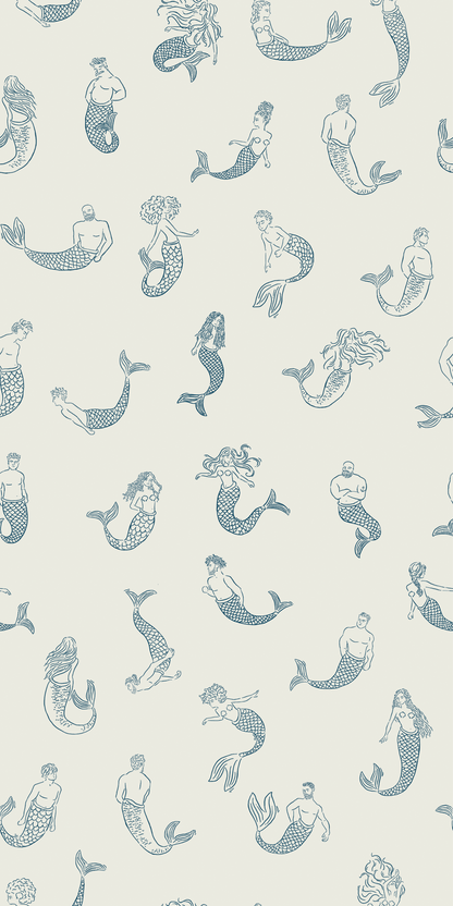 Image of Merpeople in Navy / Ivory wallpaper