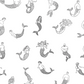 Merpeople in Black & White Wallpaper