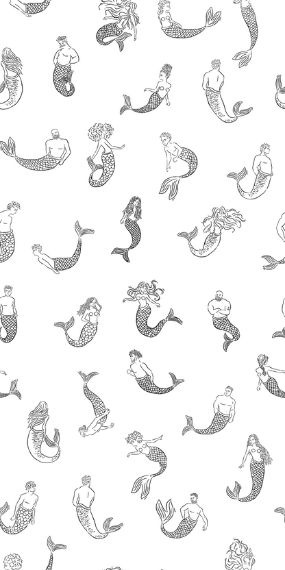 Merpeople in Black & White Wallpaper