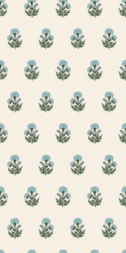 Image of Marigold Block Print in Sky Blue Wallpaper